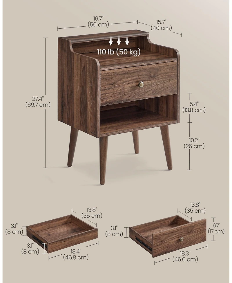 Set of 2 Nightstands with Hidden Drawers for Bedroom Storage and Bedside Use