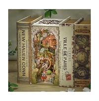 Cutebee Diy Book Nook Kit with Dust Cover Led Light Booknook Diy Miniature House Dollhouse Kit Bookshelf Decor Alley Model Gifts (Elves Paradise
