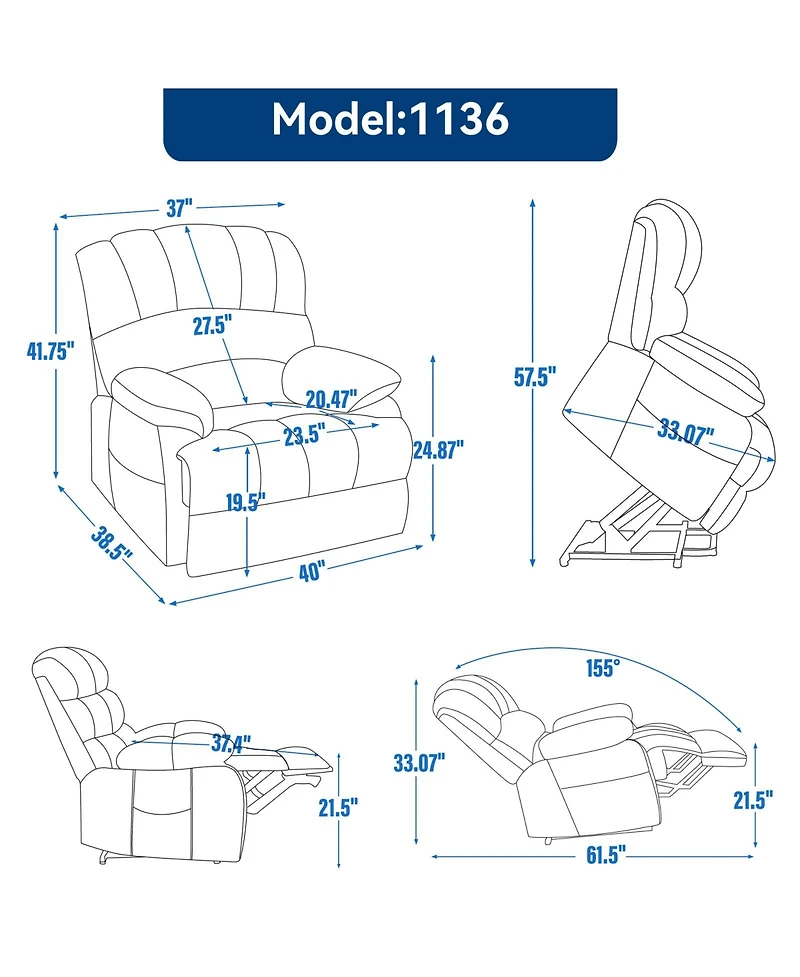 Mondawe 23" Chenille Power Lift Recliner Chair