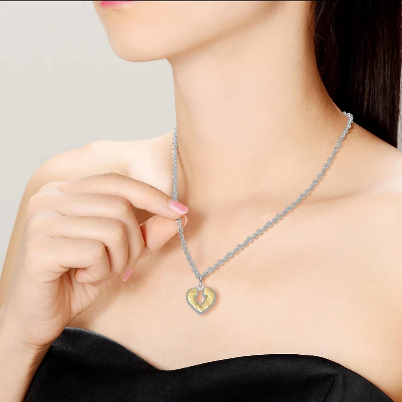 Two-Tone Textured Open Padlock Pendant Necklace