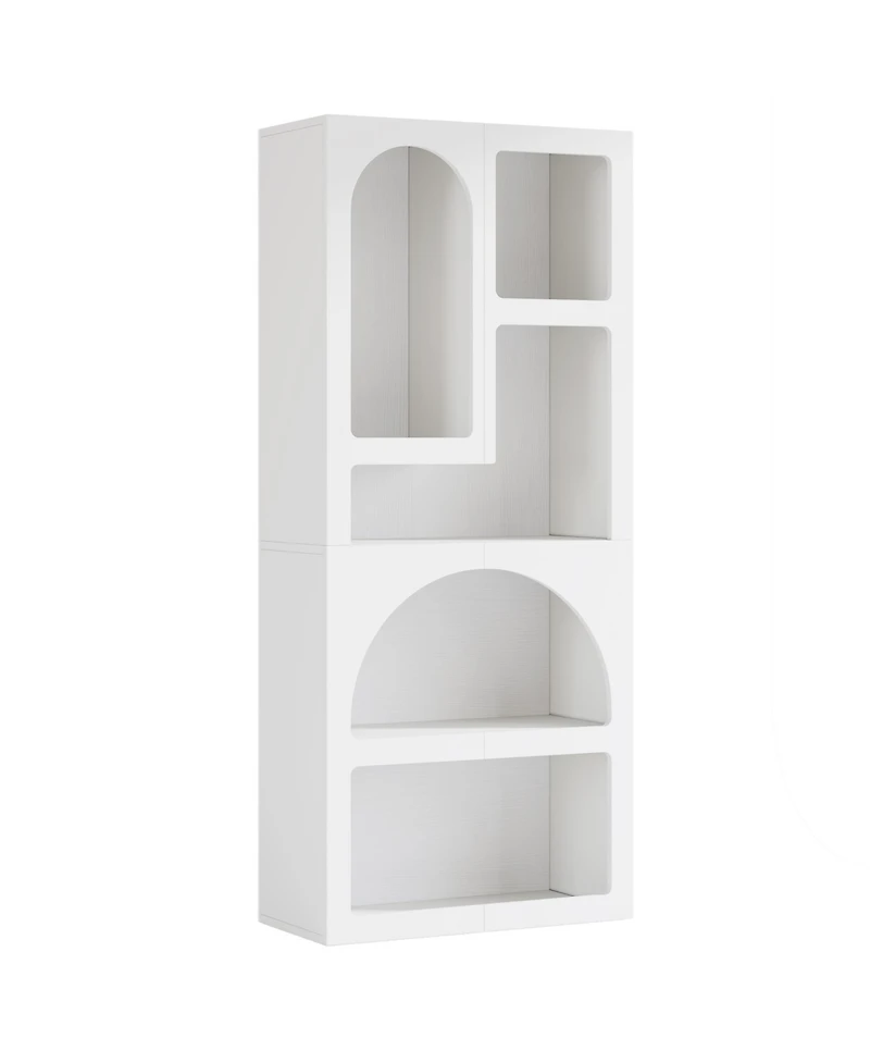Tribesigns 70" Tall Geometric Bookshelf, White Arched Bookcase with 5 Irregular Storage Shelves, Modern Open Art Decor Display Shelf Free-Standing for