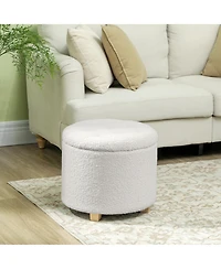 Homcom 18" Round Ottoman with Storage, Footstool with Lid, Wood Legs,
