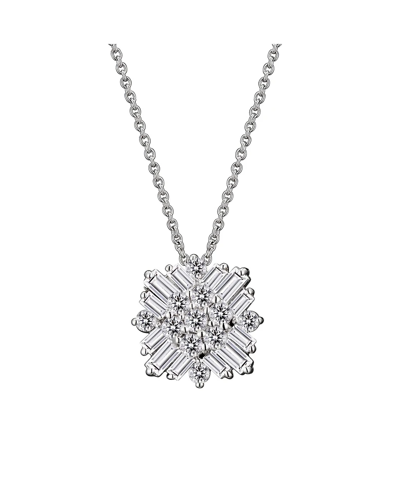 Sterling Silver White Gold Plated Cubic Zirconia Snowflake Cluster Pendant Necklace