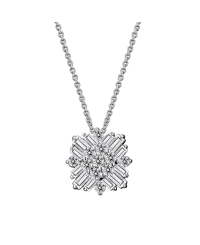 Sterling Silver White Gold Plated Cubic Zirconia Snowflake Cluster Pendant Necklace