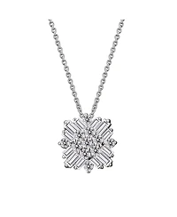 Sterling Silver White Gold Plated Cubic Zirconia Snowflake Cluster Pendant Necklace
