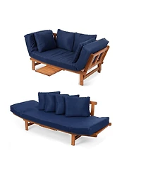 Slickblue Outdoor Acacia Wood Convertible Sofa Futon with 4 Removable Pillows for Patio Relaxation