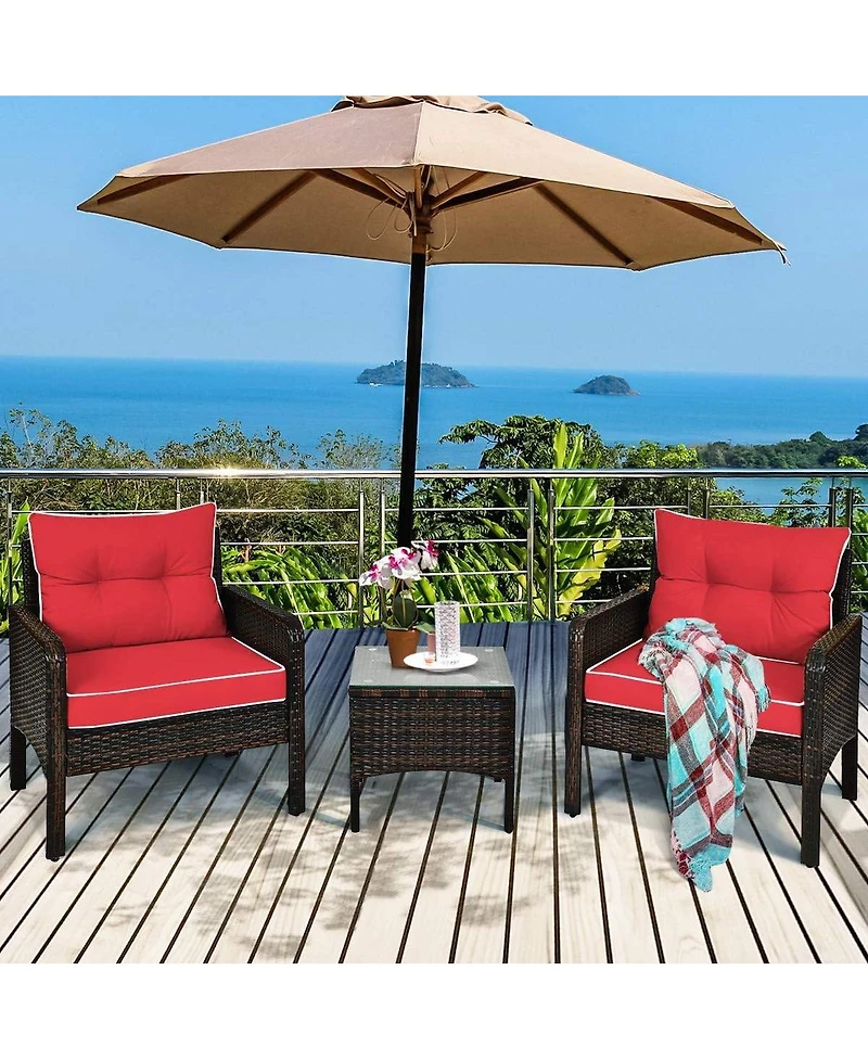 Slickblue 3-Piece Pe Rattan Outdoor Dining Patio Furniture Set with Cushions