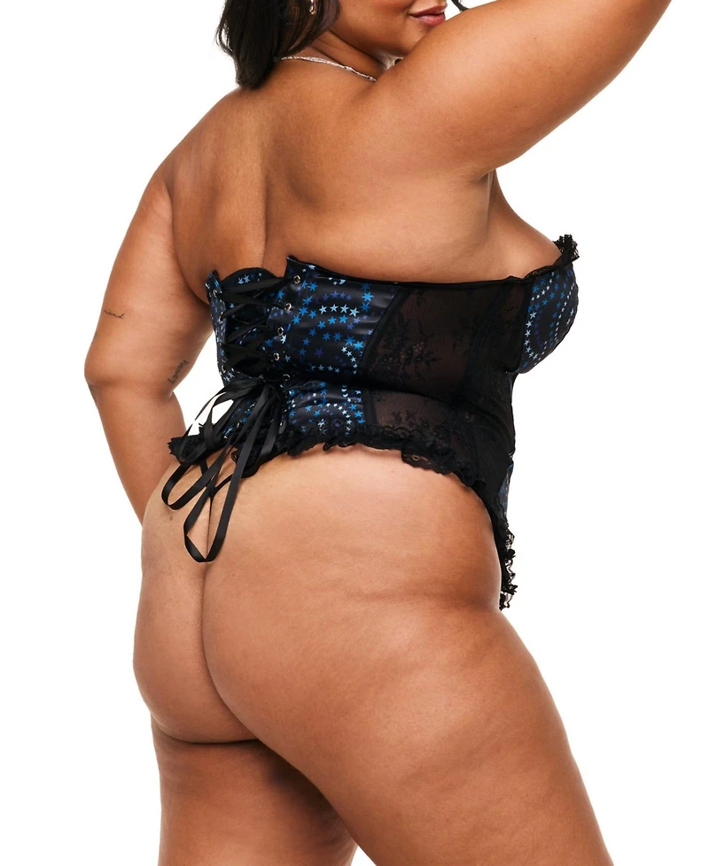 Adore Me Plus Auburn Boned Corset & G-String Set