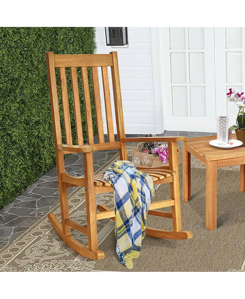Gymax Wooden Rocking Chair Porch Rocker High Back Garden Seat