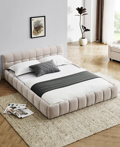 Dyhome Queen Bed Frame with Led Lights and 4 Storage Drawers, Upholstered Platform Led Bed Frame Queen Size with Charging Station Button Pu Leather He