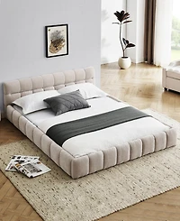 Dyhome Queen Bed Frame with Led Lights and 4 Storage Drawers, Upholstered Platform Led Bed Frame Queen Size with Charging Station Button Pu Leather He