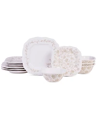 222 Fifth Batik Toile Taupe Porcelain 12 Pc. Dinnerware Set, Service for 4