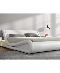 Slickblue Modern Faux Leather Upholstered Platform Bed Frame with Headboard