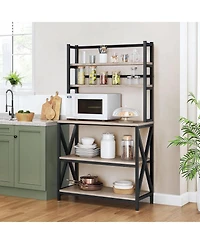 Slickblue Modern Metal and Wood Baker's Rack with Microwave Stand and Kitchen Shelving Unit for Storage
