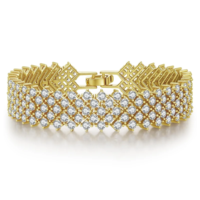 Sterling Silver 14K Gold Plated Clear Cubic Zirconia 4-Row Tennis Bracelet