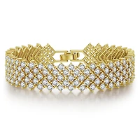 Sterling Silver 14K Gold Plated Clear Cubic Zirconia 4-Row Tennis Bracelet