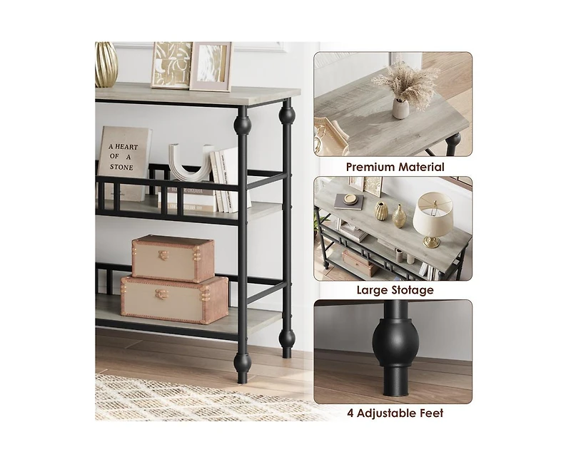 gaomon Console Table, 3-Tier Sofa Tables Narrow Entryway Table with Storage, 43" Behind Couch Table Industrial Hallway Table Home Furniture for Living