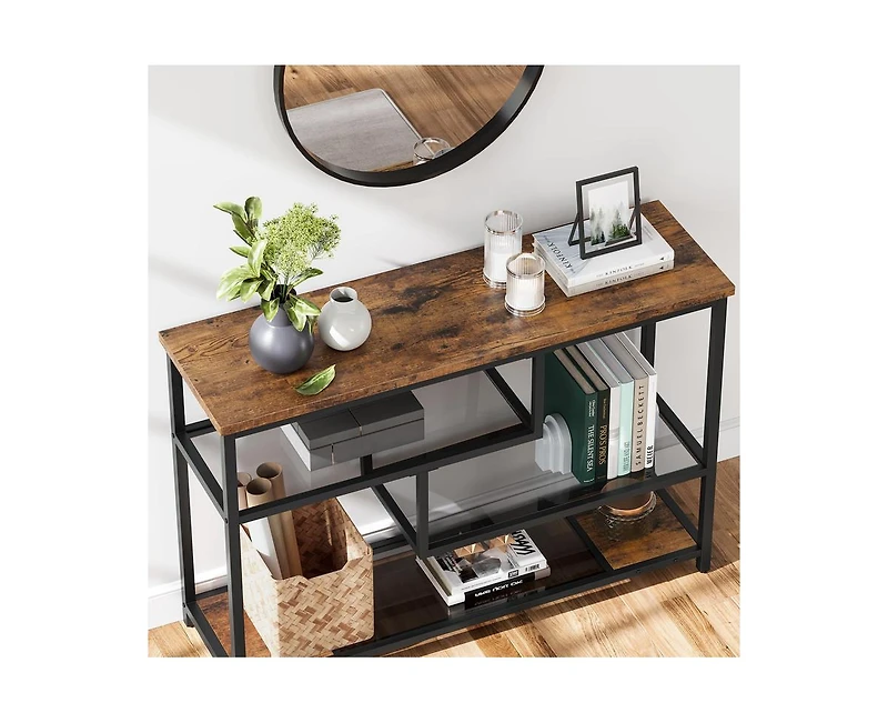 gaomon Console Table, 4-Tier Sofa Tables Narrow Entryway Table with Glass Shelf and Metal Frame
