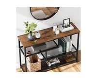 gaomon Console Table, 4-Tier Sofa Tables Narrow Entryway Table with Glass Shelf and Metal Frame