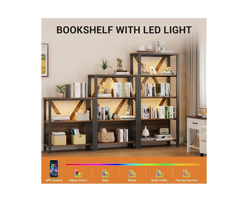gaomon 3 Tier Bookshelf with Led Lights, Bookcase with Open Display Shelves