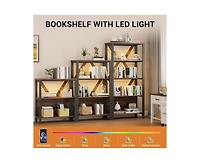 gaomon 3 Tier Bookshelf with Led Lights, Bookcase with Open Display Shelves