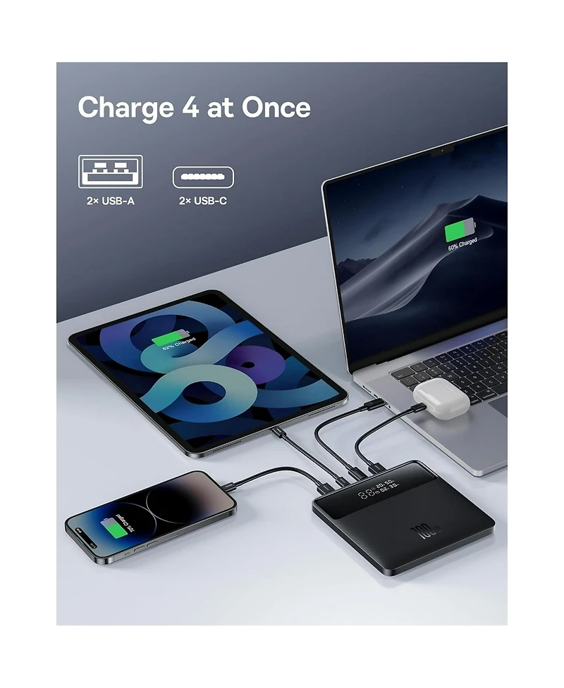 Baseus Laptop Power Bank, 20000mAh 100W Fast Charging Portable Charger with Digital Display, Blade Hd Slim Battery Pack for Laptop, Black