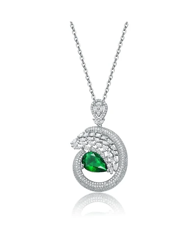 Sterling Silver Necklace with Green and Clear Pear-Shaped Charm
