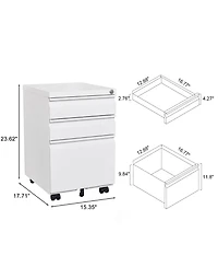 3-Drawer Mobile File Cabinet with Lock Office Storage Filing Cabinet for Legal/Letter Size Pre-Assembled Metal File Cabinet Except Wheels