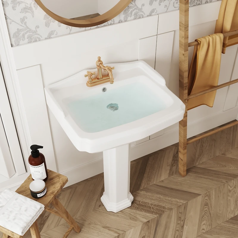 DeerValley 35.5" Tall Rectangular Vitreous China Pedestal Bathroom Sink with Overflow