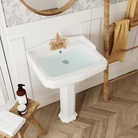 DeerValley 35.5" Tall Rectangular Vitreous China Pedestal Bathroom Sink with Overflow