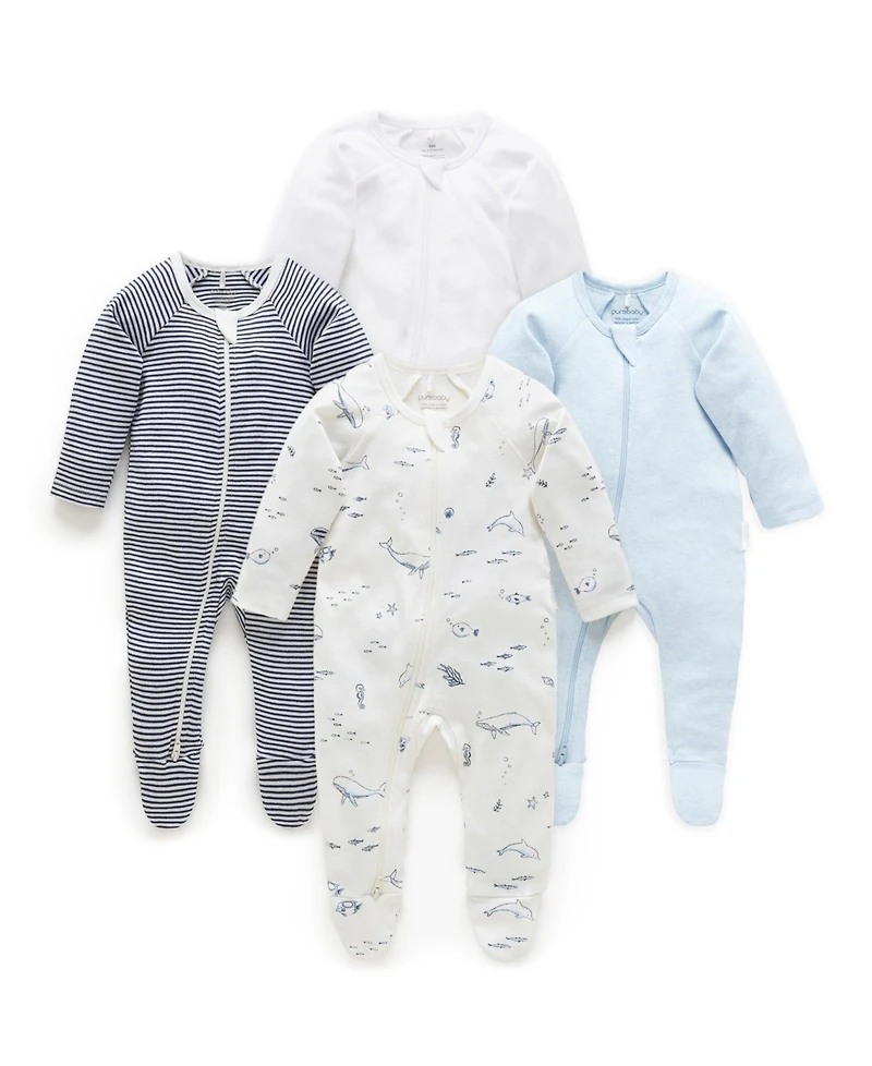 Purebaby Baby Boys Zip Coverall 4 Pack