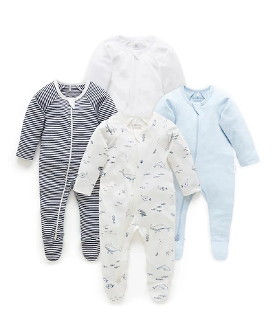Purebaby Baby Boys Zip Coverall 4 Pack
