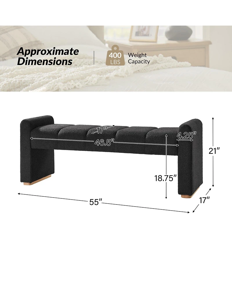 Hulala Home Jorge Modern Bench with Sturdy Rubber Wood Legs