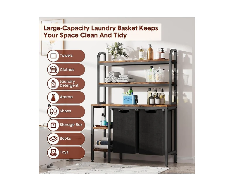 gaomon Laundry Basket,Laundry Hamper 2 Section with Side Shelves,3 Tiers Laundry Sorter with 2 Pull-Out and Removable Laundry Bags
