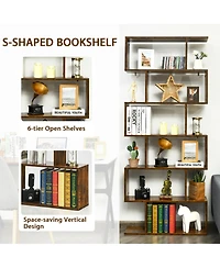 Gymax 2 Pcs 6 Tier S-Shaped Bookshelf Storage Display Bookcase Z-Shelf Coffee