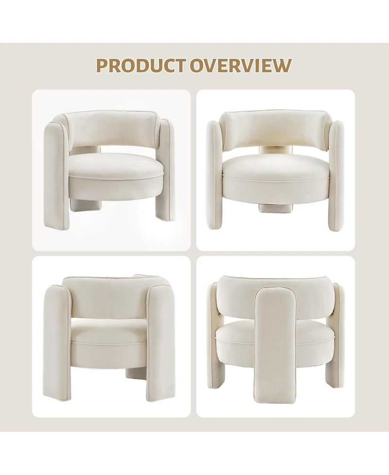 Modern Velvet Accent Chair, Mid-Century Barrel Armchair for Living Room, Comfy Upholstered Sofa Chair with Armrests, Boucle Chair for Bedroom, Apartme