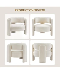 Modern Velvet Accent Chair, Mid-Century Barrel Armchair for Living Room, Comfy Upholstered Sofa Chair with Armrests, Boucle Chair for Bedroom, Apartme