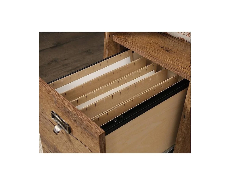 Farmhouse Style Executive Desk – Rustic Office Desk with Storage Drawers, Filing Cabinet & Durable Worktop