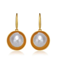 Sterling Silver 14K Gold Plated with Genuine Freshwater Round Pearl Hook Earrings
