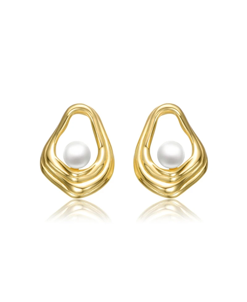 Sterling Silver 14K Gold Plated with Freshwater Pearl Abstract Shell Earrings