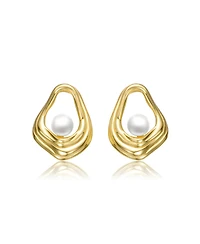 Sterling Silver 14K Gold Plated with Freshwater Pearl Abstract Shell Earrings