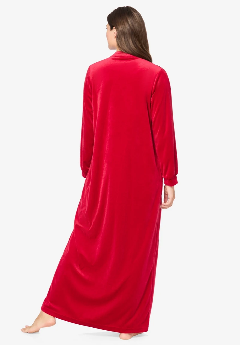 Only Necessities Women's Plus Size Smocked Velour Long Robe