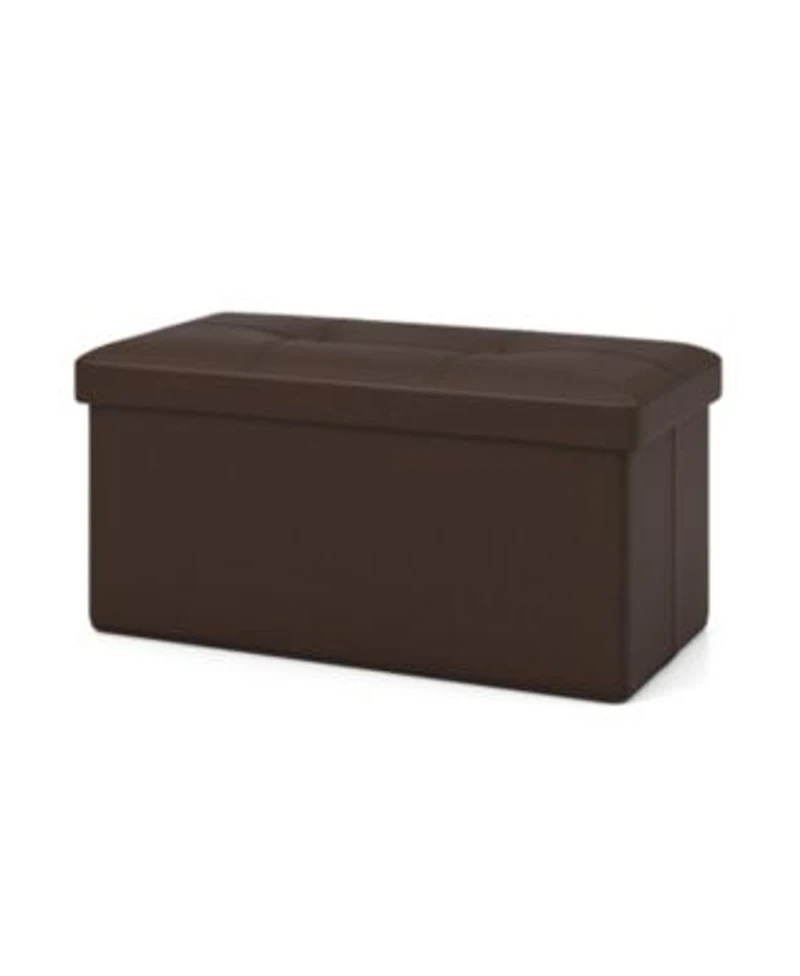 Gouun Upholstered Rectangle Footstool with Pvc Leather Surface Storage Function
