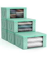 Sorbus 6 Pack Medium Foldable Clothes Storage Bags with Clear Window, Zipper Lid and Carry Handles - for Organizing Bedroom, Closet, Home (Teal)