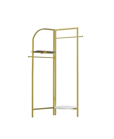 Unho Gold Metal Corner Coat Rack: Garment Rack with 2 Shelves Storage Hanging Clothes