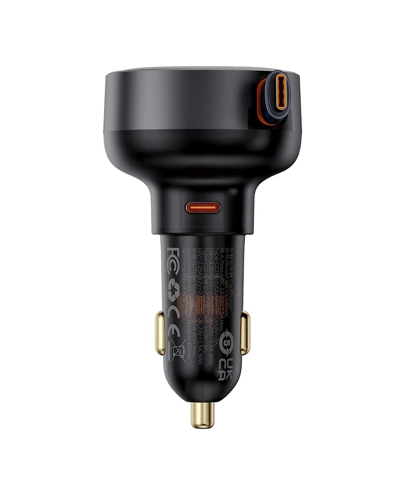 Baseus Enjoyment Pro Car Charger C + Retractable C & iP Cable 60W Cluster Black