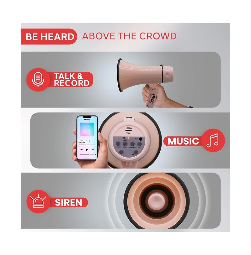 Pyle Portable Megaphone with Siren, 20 Watt Power, Aux Input for MP3, Automatic Siren, Lightweight