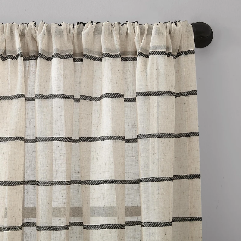 Twill Stripe Anti-Dust Linen Blend Sheer Curtain Panel