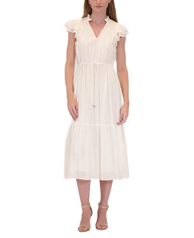 julia jordan Women's Flutter-Sleeve Tie-Waist Midi Dress