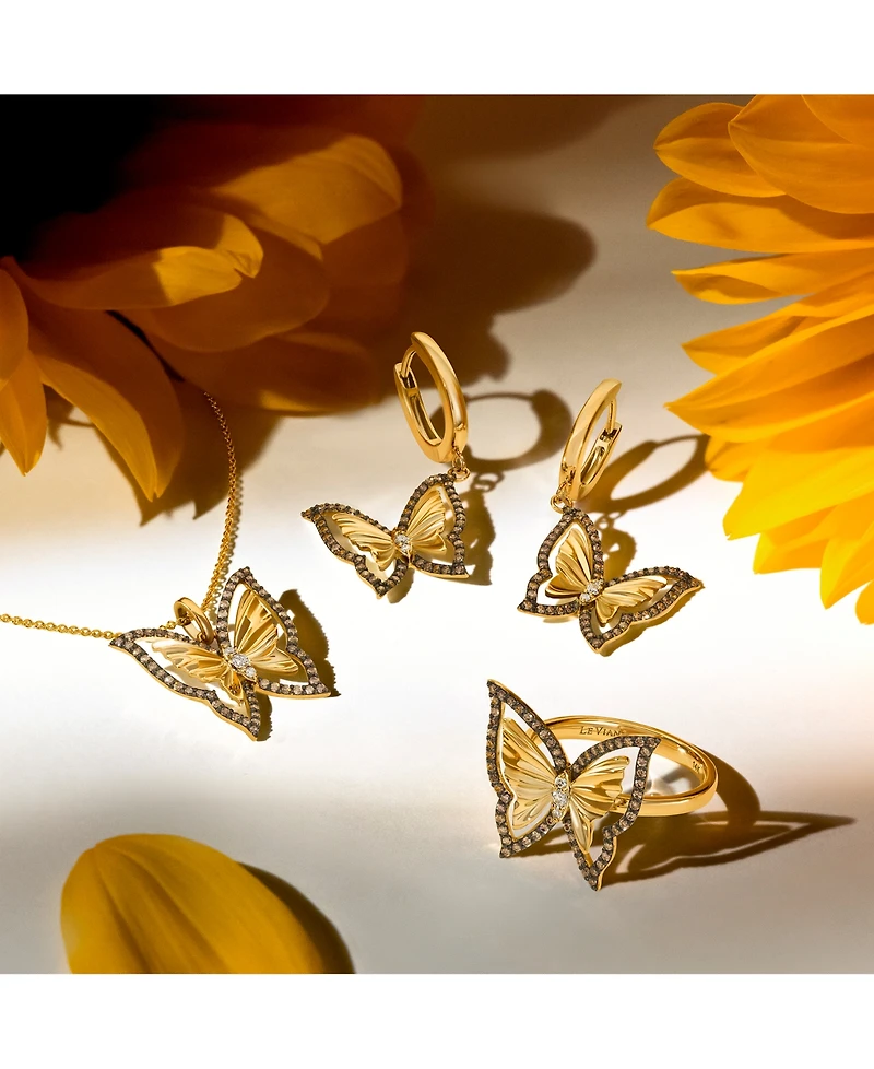Le Vian Nude Diamond & Chocolate Diamond Butterfly Pendant Necklace (1/3 ct. t.w.) in 14k Honey Gold